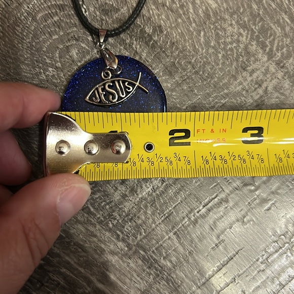 Jesus Pendant Black Necklace Cord Love 1 Cor 16:14 back Jesus Fish Front - Picture 11 of 11